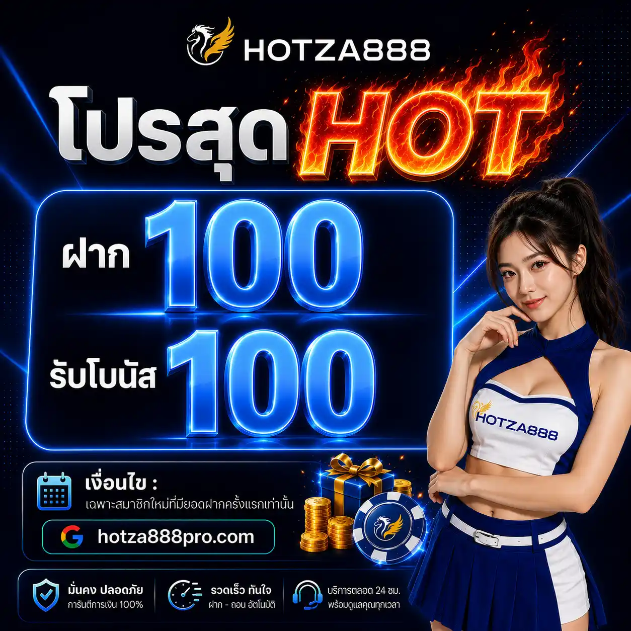 HOTZA888 (ฮอตซ่า888) - โปรสุด HOT ฝาก 100 รับโบนัส 100